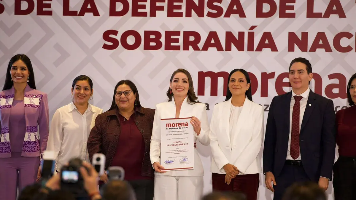 Jasmine Bugarín durante su presentación como coordinadora estatal de la Defensa de la Transformación en Nayarit.