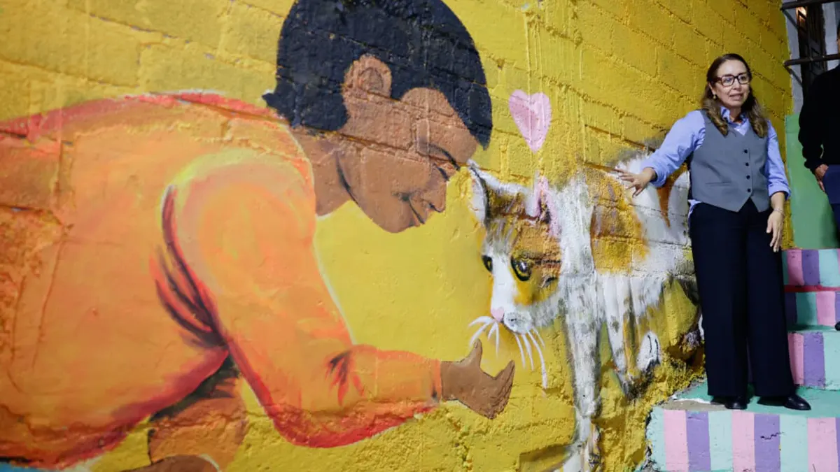 Murales y fachadas pintadas en uno de los andadores intervenidos en La Agüita, Ecatepec.